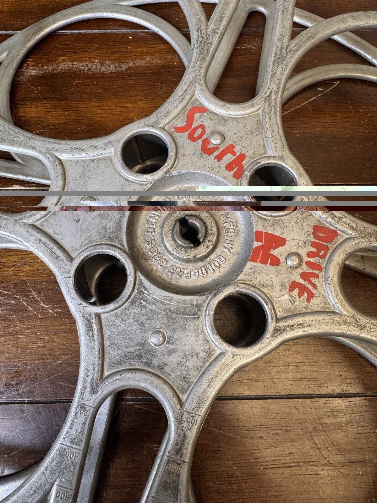 Goldberg Bros Denver CO 35mm Cast Aluminum Movie Film House Reel 2000 Ft