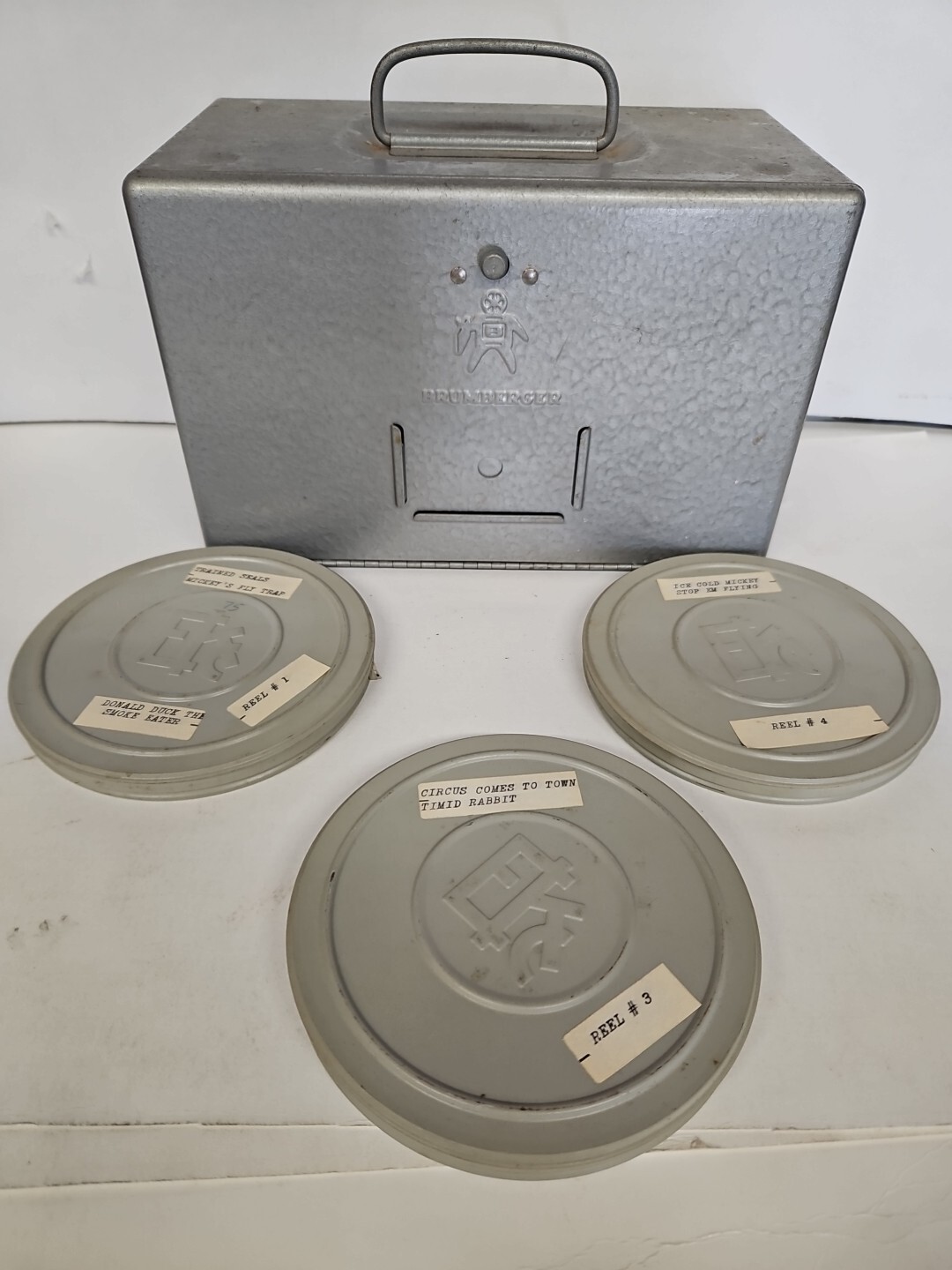 Brumberger Vintage Metal Film Can Storage Case Box with Three Film Containers