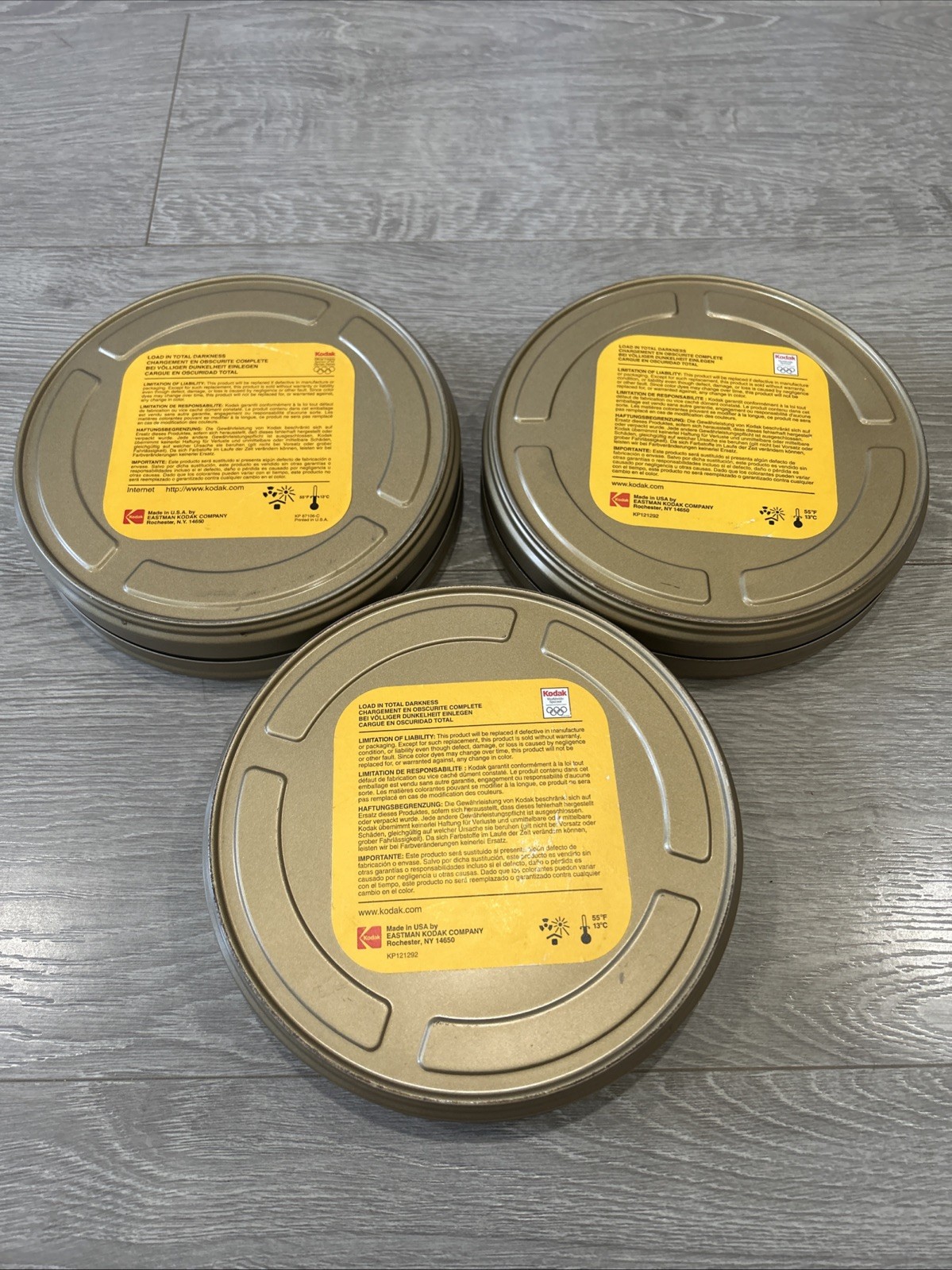 3 Empty Kodak 400ft•122m 35mm 200T/5274 Film Canisters – CANISTERS ONLY