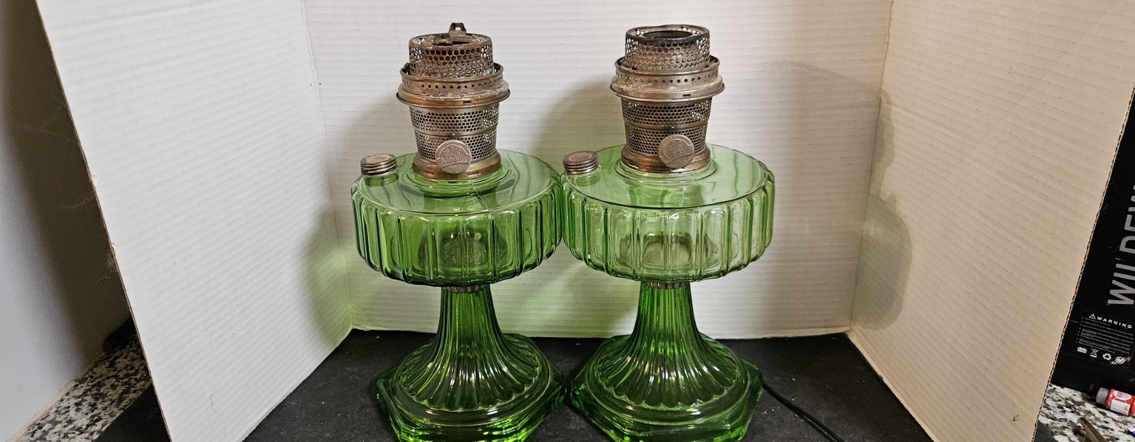 Lot Of 2 VTG 30s Aladdin Nu-Type Model BGreen Oil Lanterns See Pics Great Vtg Co