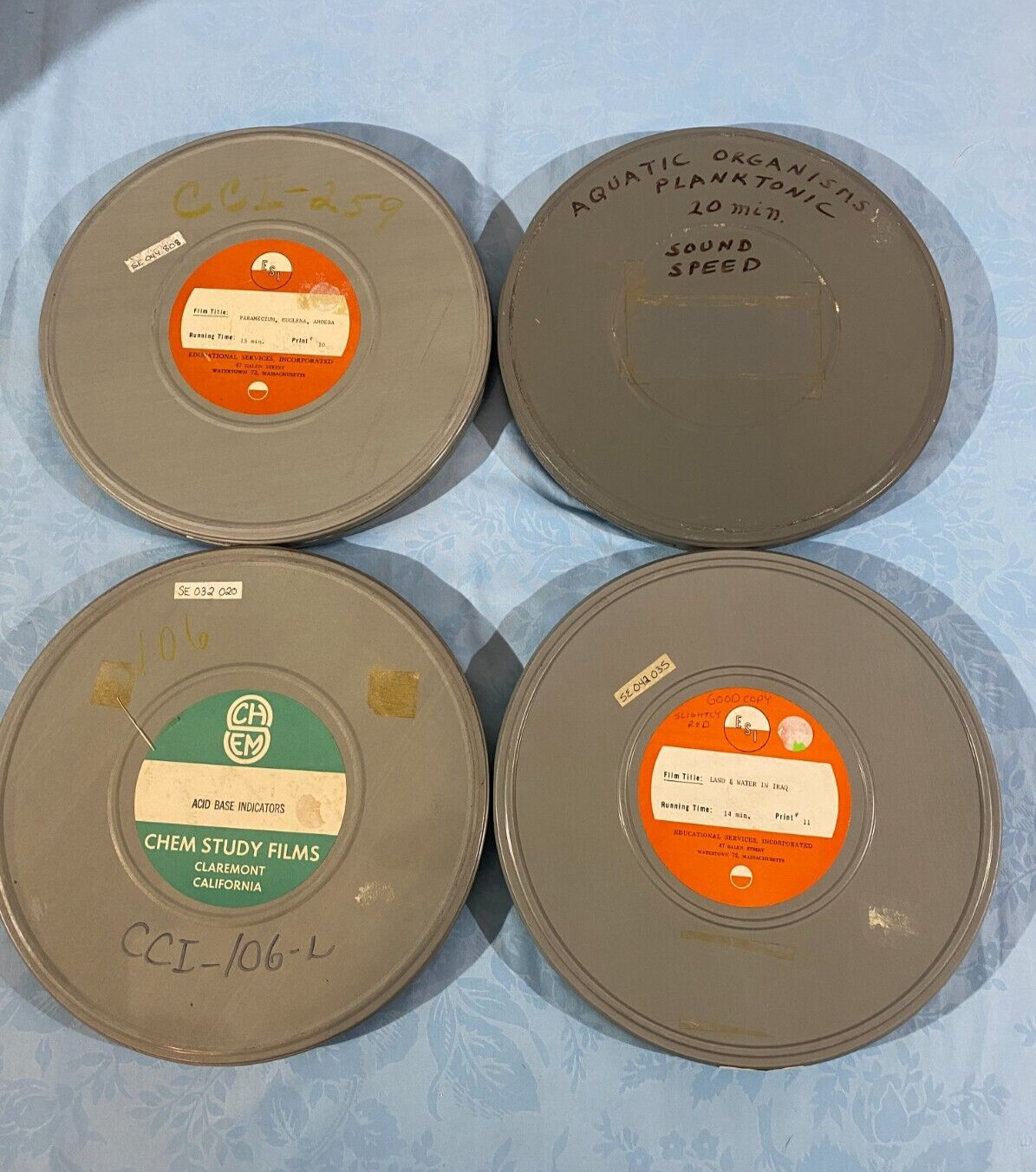 Vtg Set of 4 16mm Metal Film Reel 10 3/4in Canisters Art Decor u00086