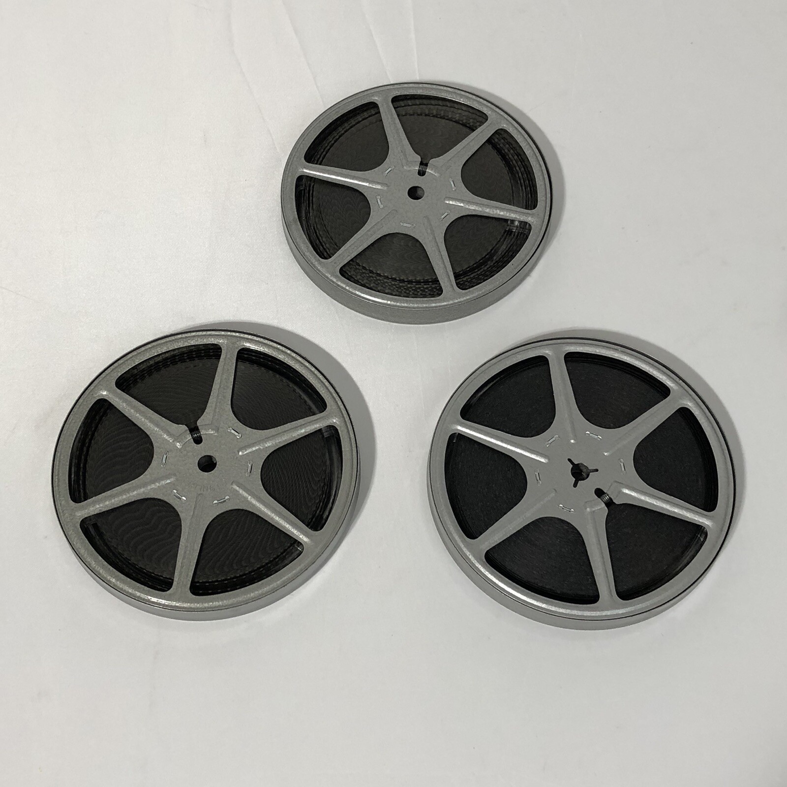 Lot Of (3) Kenco 5” 8mm Film Metal Canisters & Reels With Movies Vintage