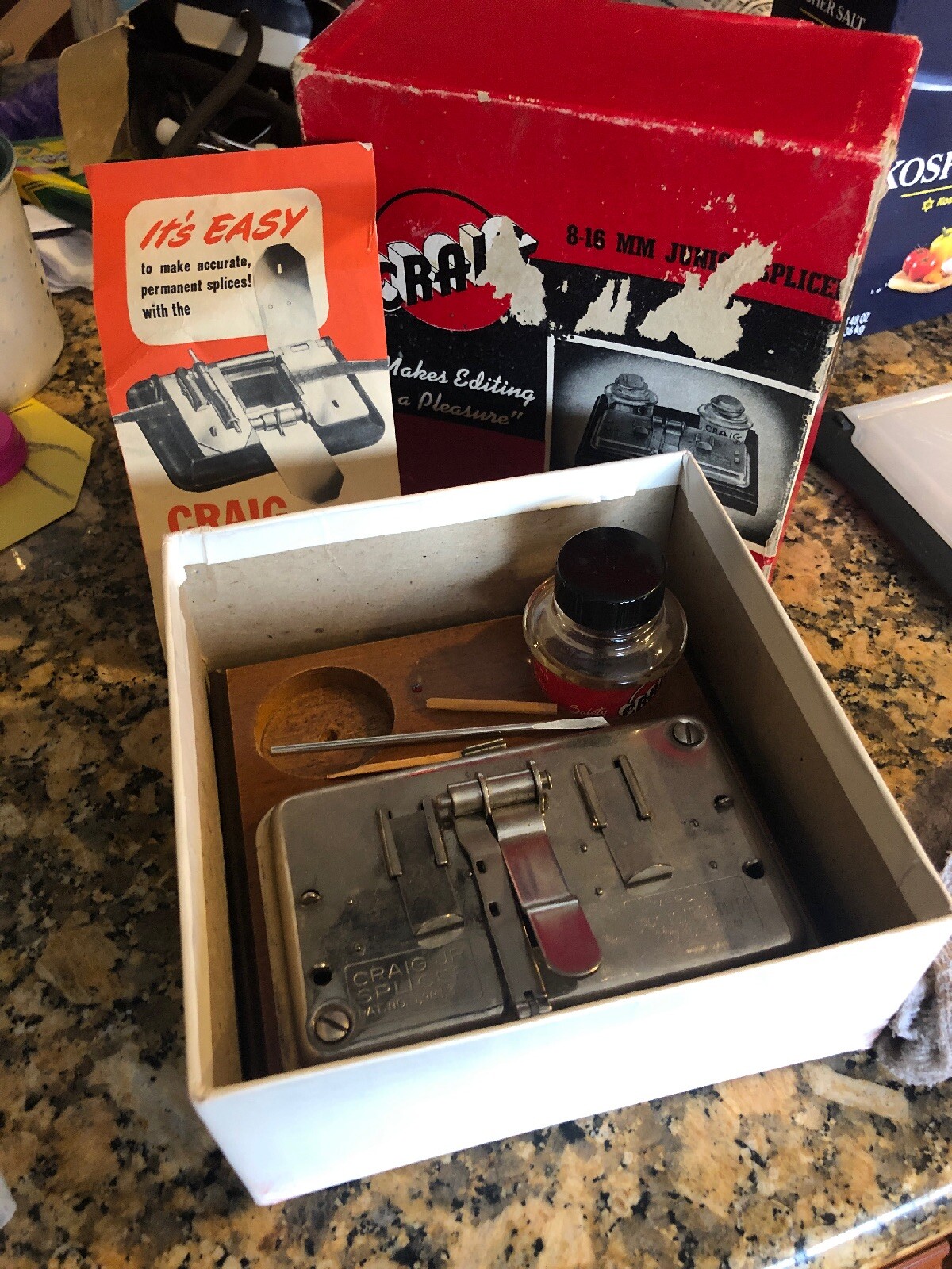 Craig 8mm 16mm Junior Splicer Film Movie Vintage Box Instructions Editing Jar