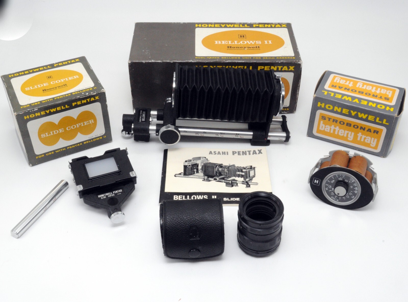 NEW Honeywell Pentax Bellows II, Slide Copier, Adapter & Battery Tray W/ Manual