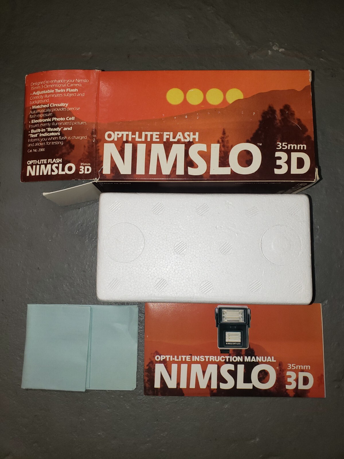 Opti-Lite Flash For Nimslo 35mm 3D camera Box / Manual & Foam Inserts Only