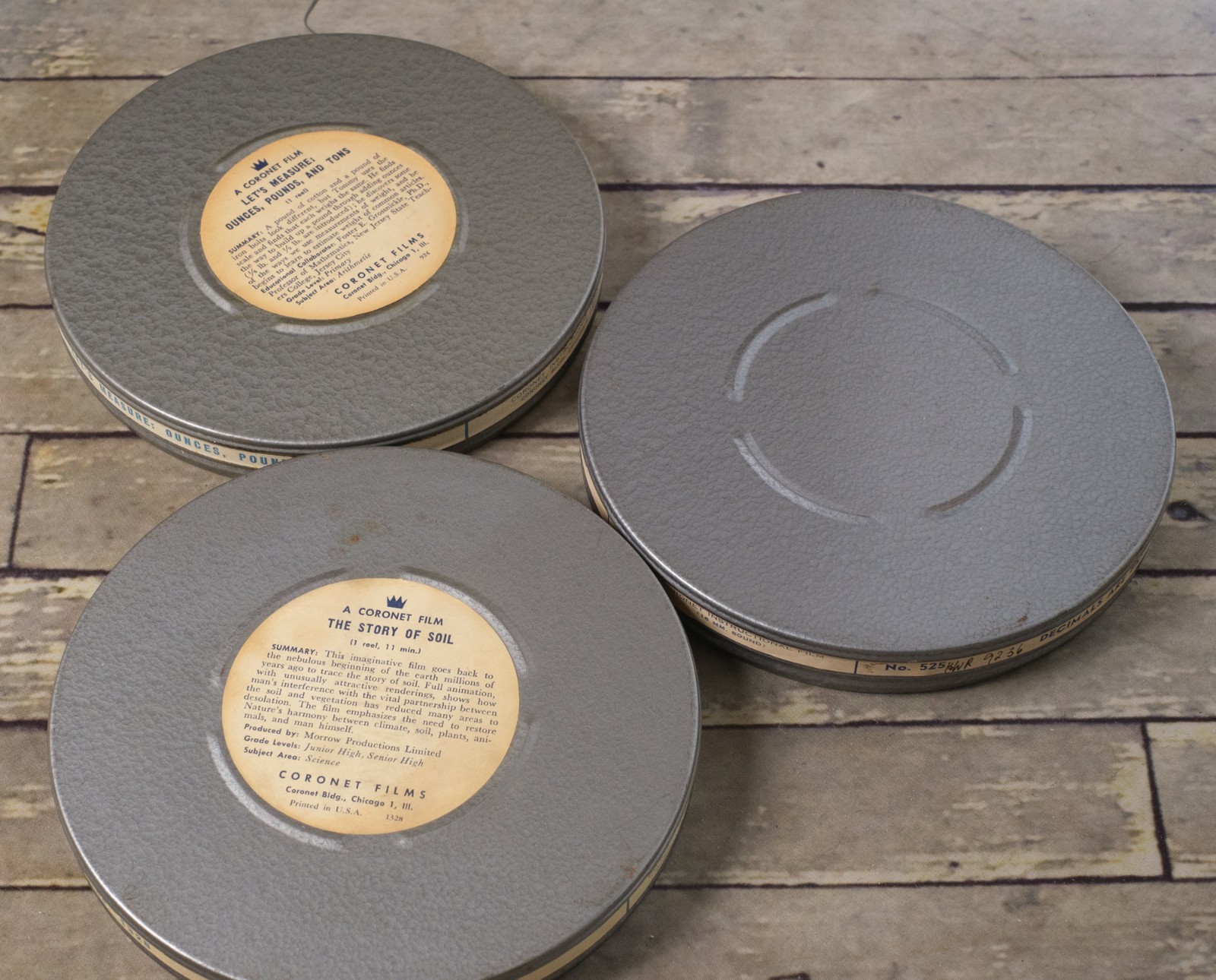 Vintage COMPCO Coronet Films 16mm 400′ Gray Film Canisters Empty 7”-Set of 3