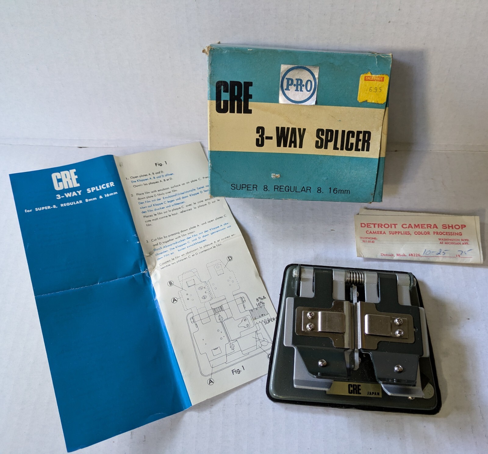 CRE PRO 3-Way Film Splicer for Super 8, Regular 8, 16 mm made in Japan for Kodak