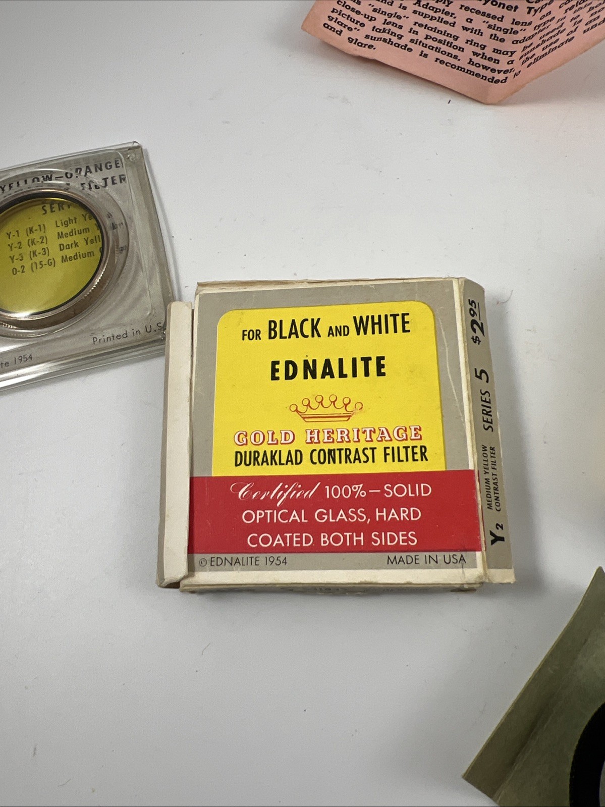 VINTAGE EDNALITE SERIES 5 YELLOW DROP-IN LENS FILTER + FILTER ADAPTER