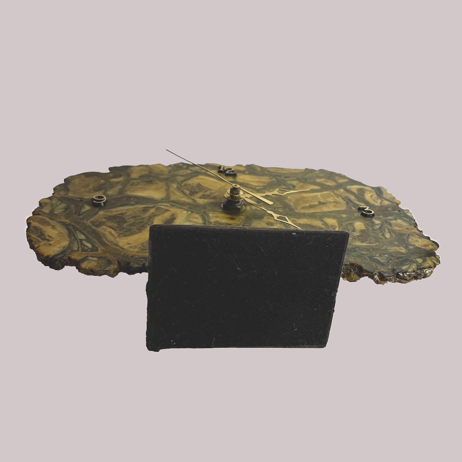 Mid-Century Vintage Brutalist Agate Stone Slab Mantle Clock, 10″ – Works Great!