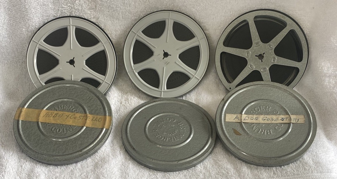 Vintage Film Reels Metal Cans Lot ABBOTT & COSTELLO A DOG GONE UNKNOWN. (3)