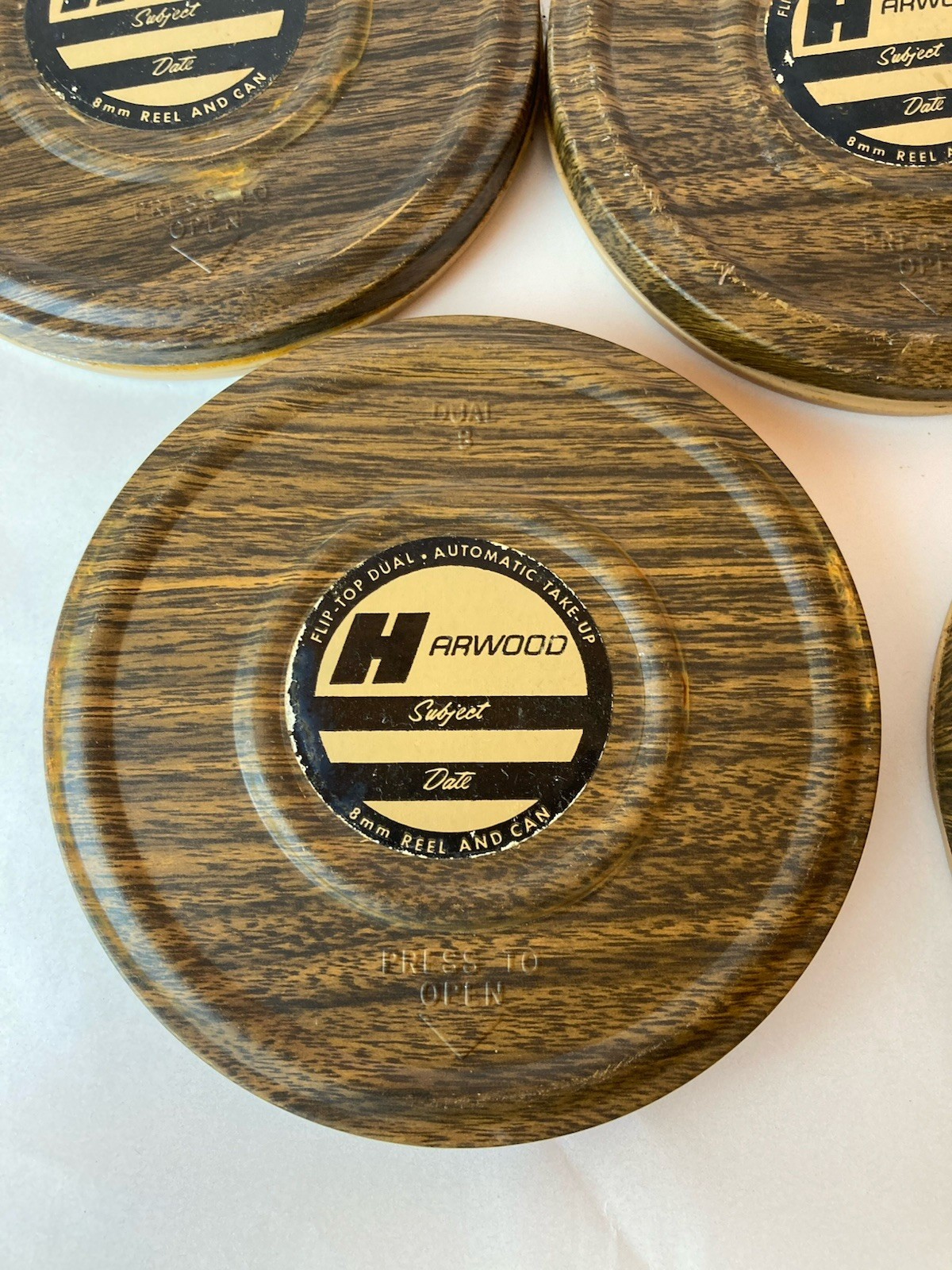 Set of 8 8mm Film Reel and Can Harwood See description