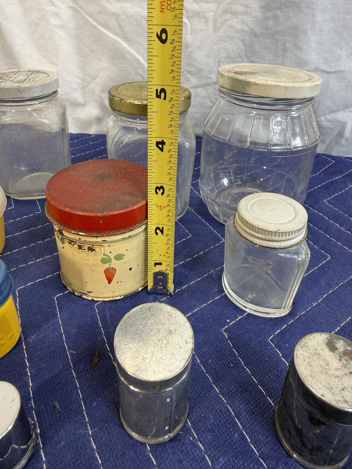 Kitchen Spice Tin Canister Lot Glass Jars Harry David Kodak Can Yellow