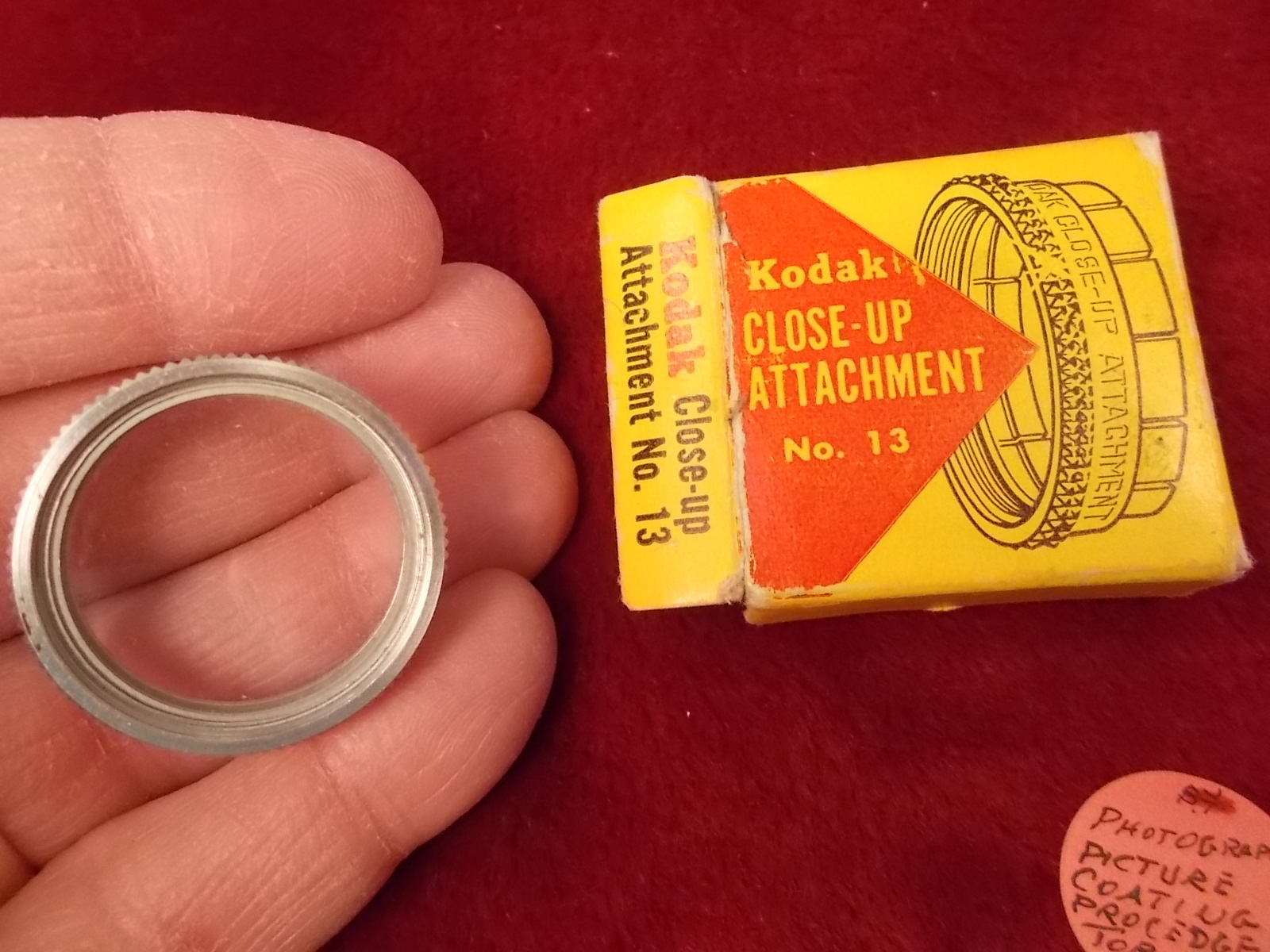 LOT OF OLD VTG CAMERA ACCESSORIES, KODAK YELLOW FILTER, OTHER, PICTURE COATING