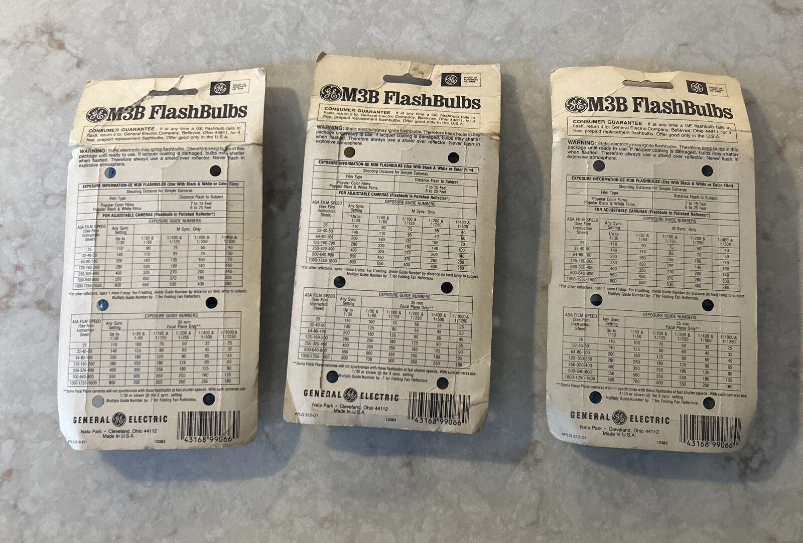 3 PACK GE M3B Flashbulbs (36 qty.) Blue Dot Camera Vintage Photography Film NOS