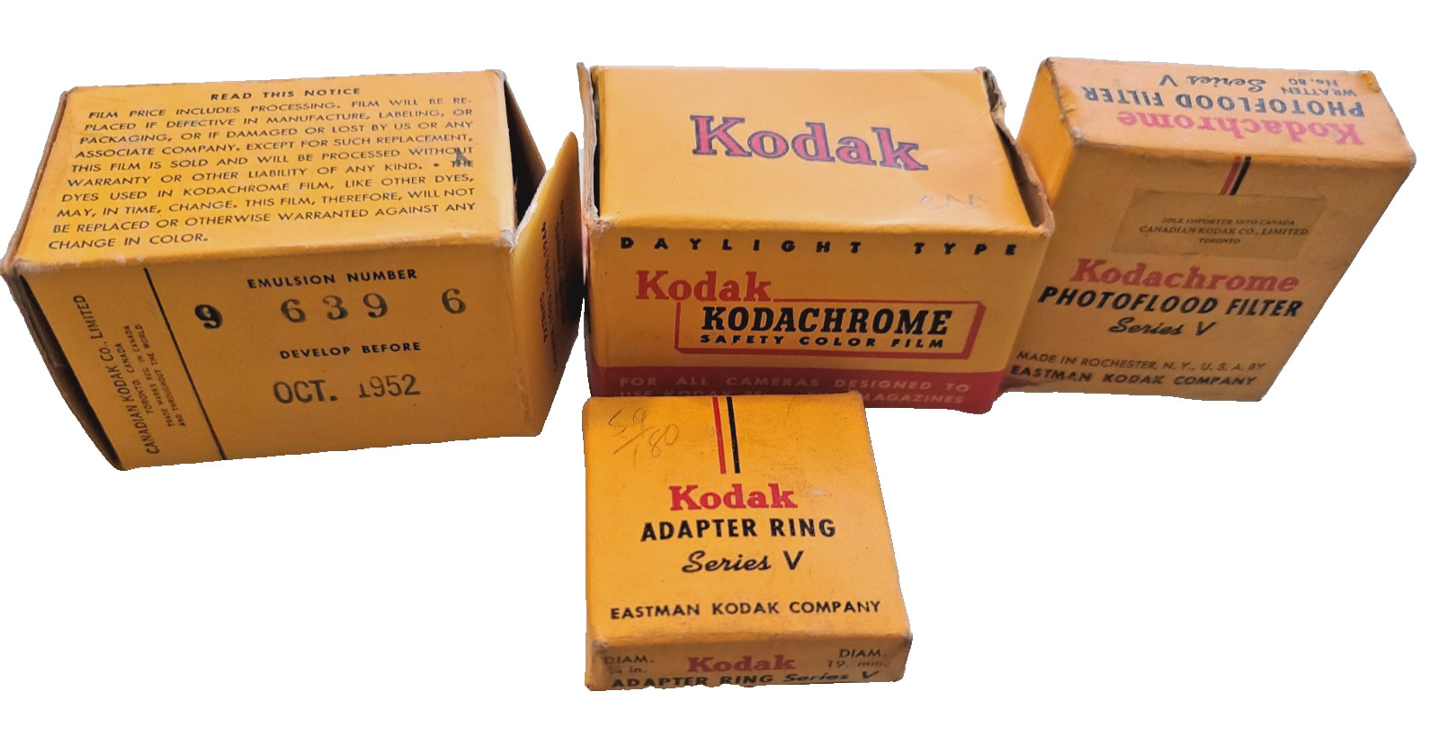 1950’s KODAK Adapter Ring #V, 2 rolls of FILM, & Kodachrome Photoflood FILTER