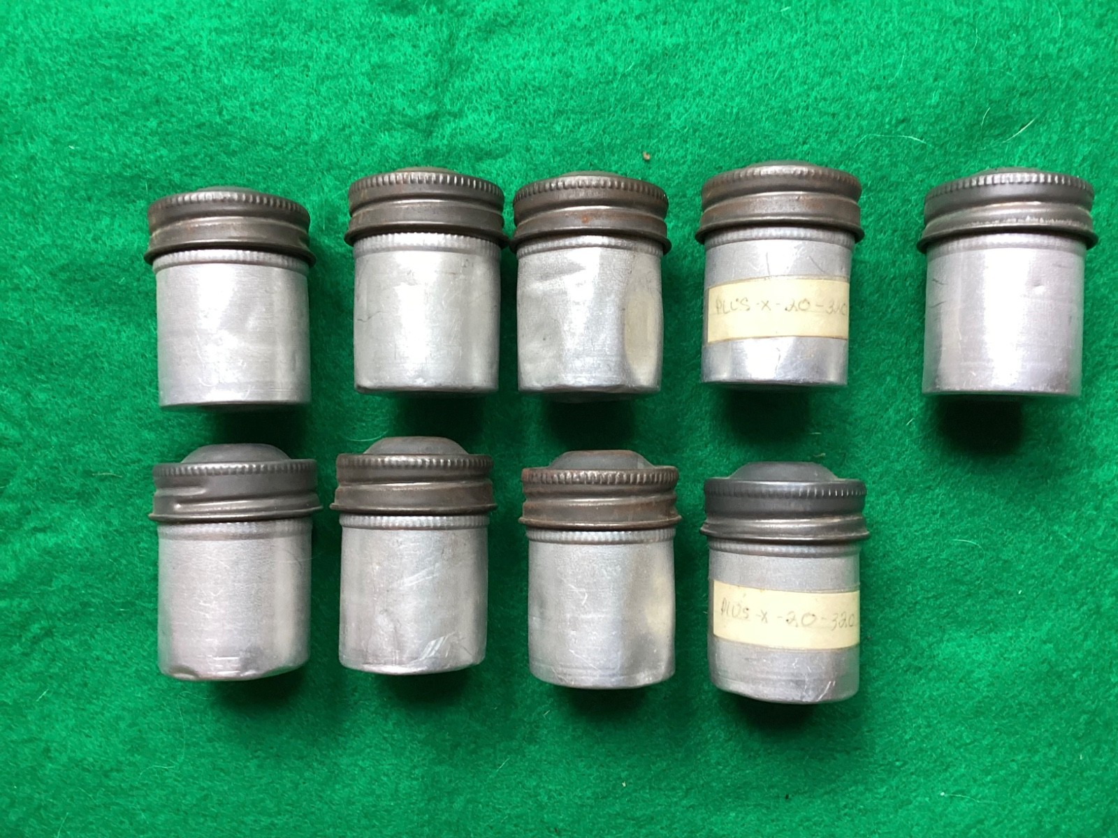 9 vintage Aluminum 35 mm Film Canisters w/ steel lids