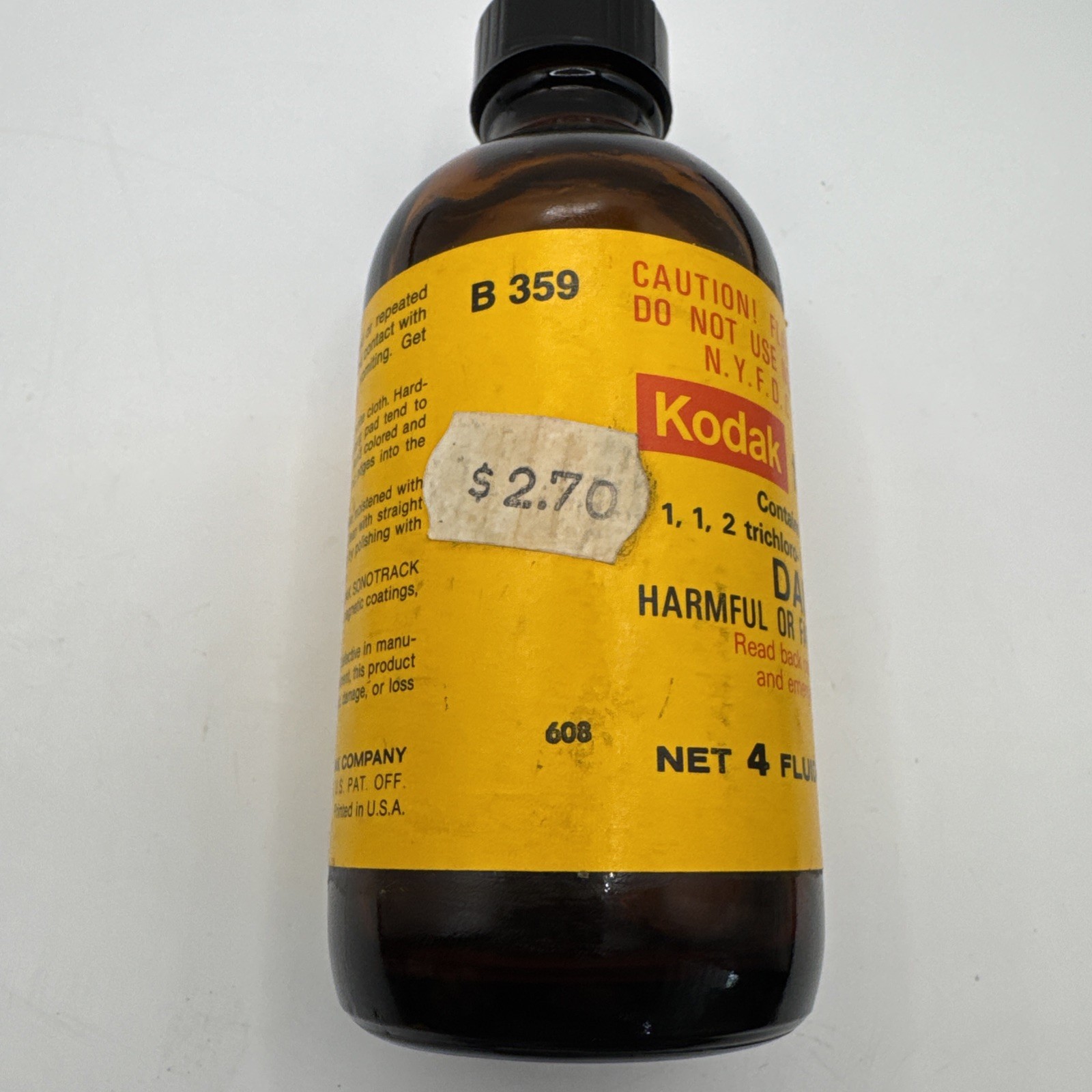 Kodak Film Cleaner 4oz Bottle 3/4 Full Vintage Photography Display