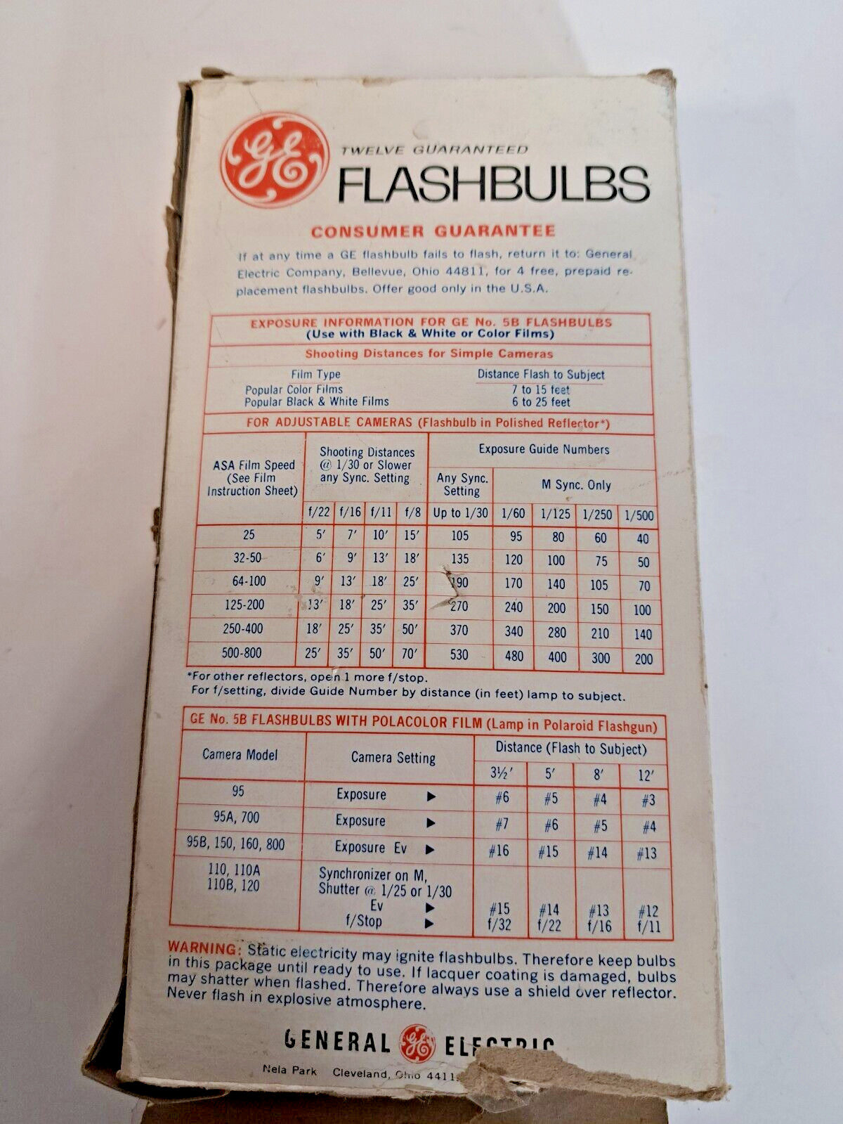 General Electric Flashbulbs 5B 12-Pack Unused Box & Packing Vin 1960’s RARE