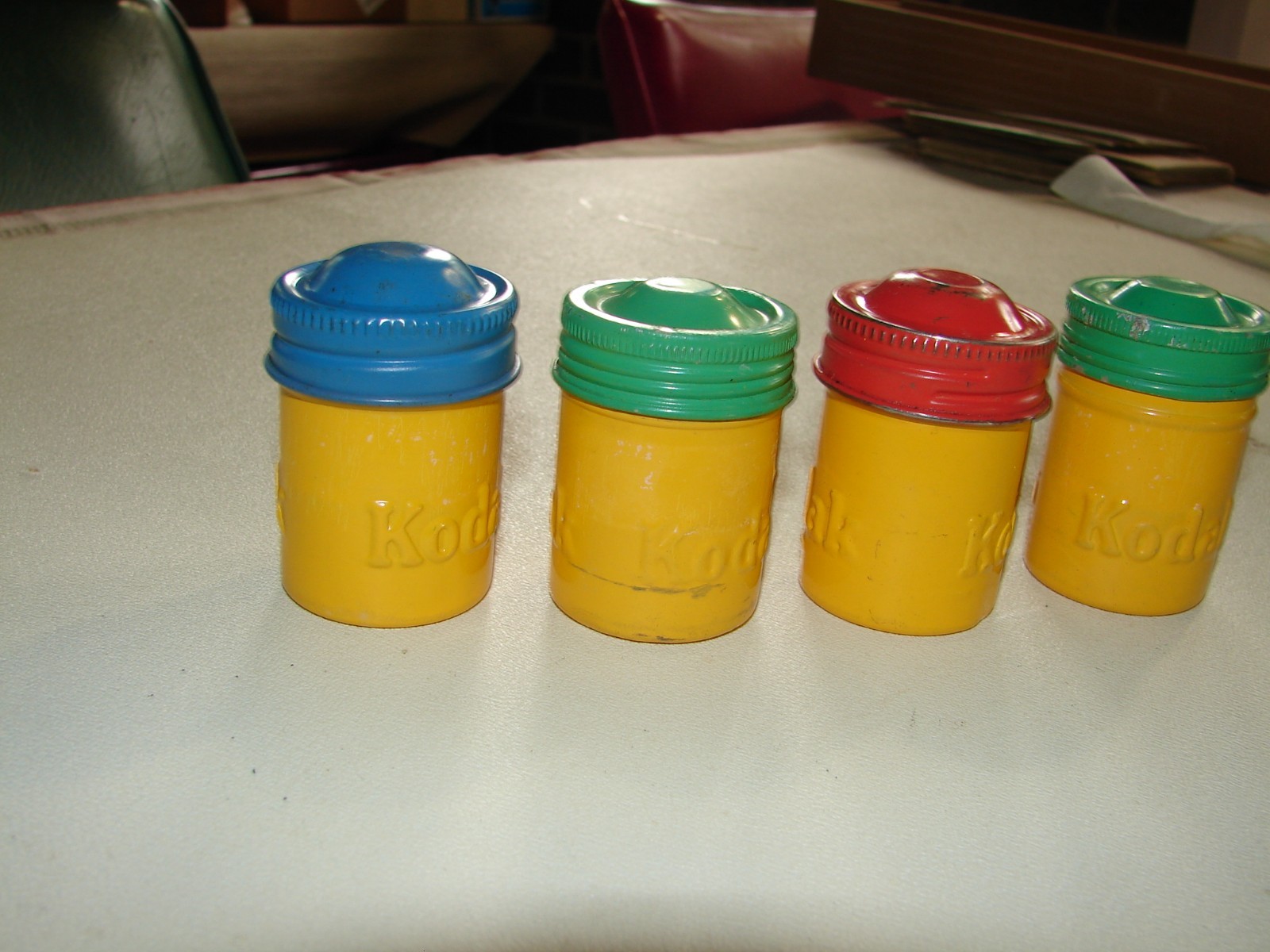 Kodak Metal Film Cannisters rare with Kodak embossed twice 4 yellow with diff co