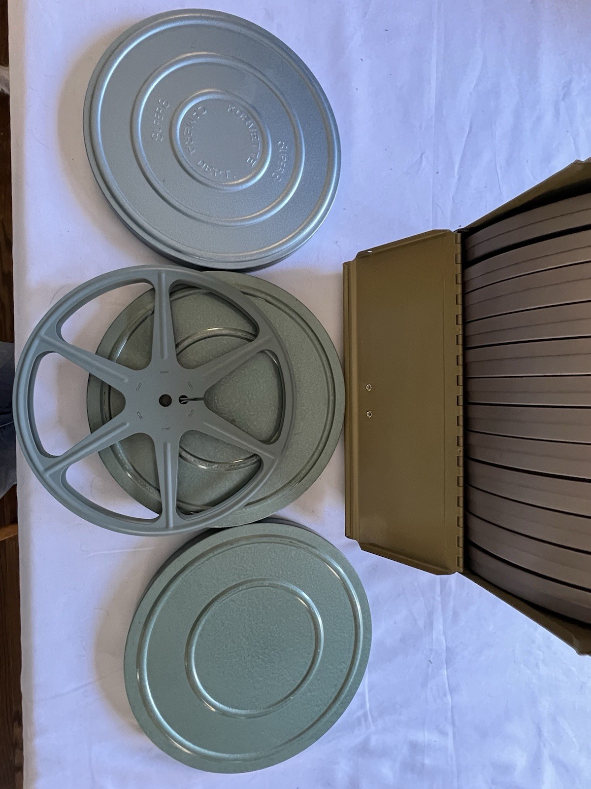Vintage Logan Deluxe Film Reel Storage Chest w/ Metal 8mm/16mm Canisters Lot