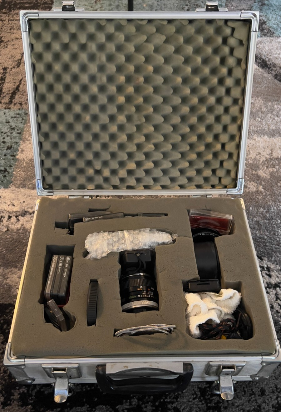 Vintage Camera Gear, Case, Flash, Light Meter, Filters, Canon 50mm 1.4 FD Lens