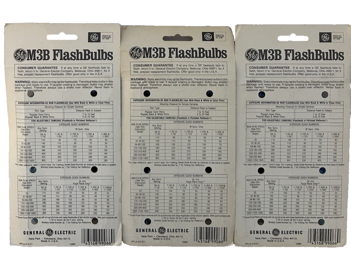 Lot of 3 Boxes Vintage GE M3B Blue Flashbulbs Camera Total 36 Blue Bulbs NOS
