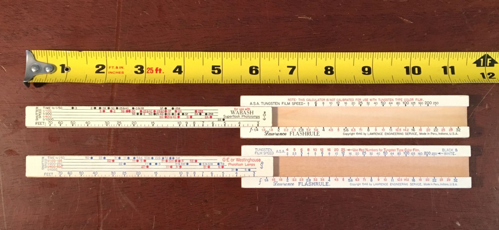 Vintage Pair Lawrence Flashrule Sliderules Calculate Exposure Advertising 1946