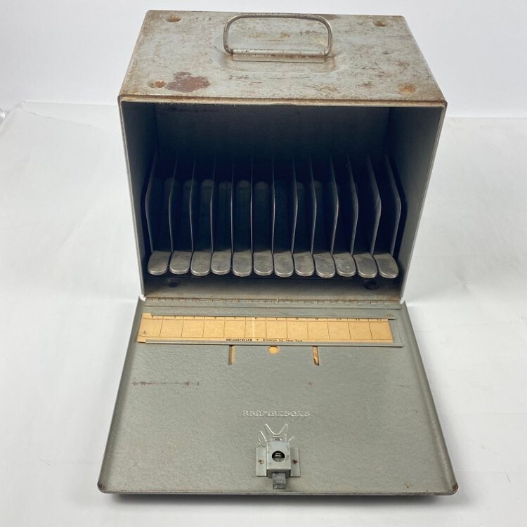 Brumberger 12 8mm Film Reel Storage Case Metal Home Movie Carry Box 1950s