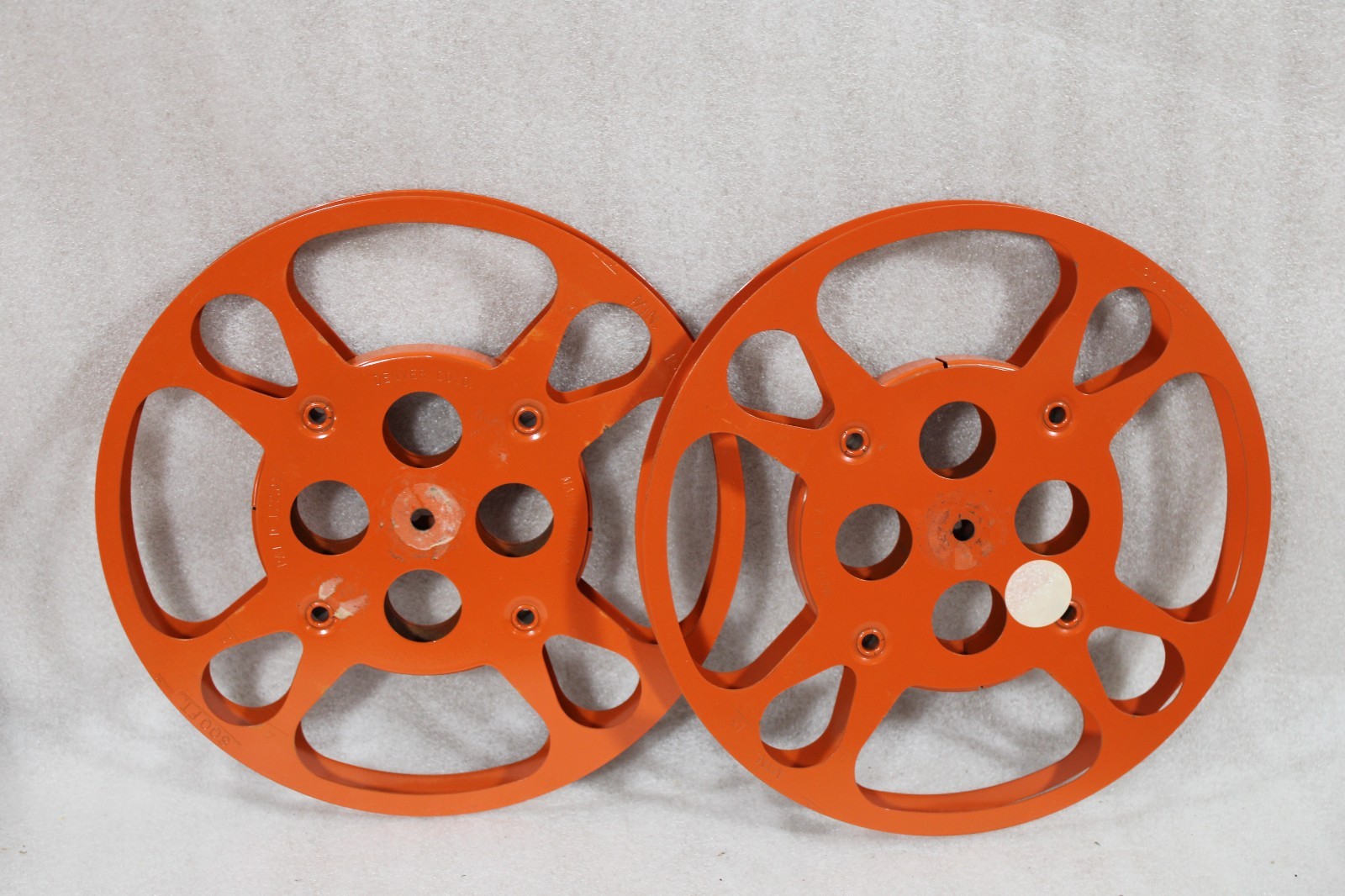 2 Vintage Orange 16mm Film Reels Cannisters Goldberg Brothers 600 Feet BE