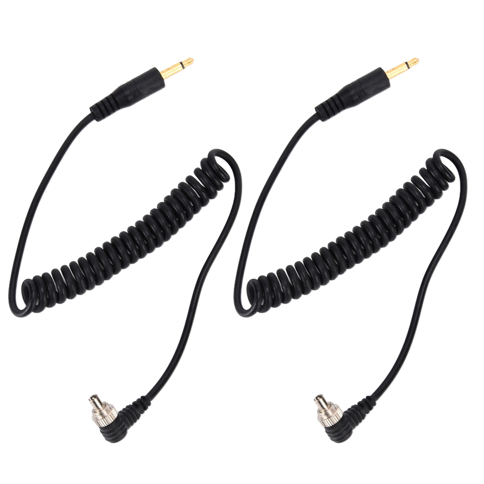 2pcs Universal 3.5mm to Male Flash PC Sync Cable Coiled Cord with Screw Lock