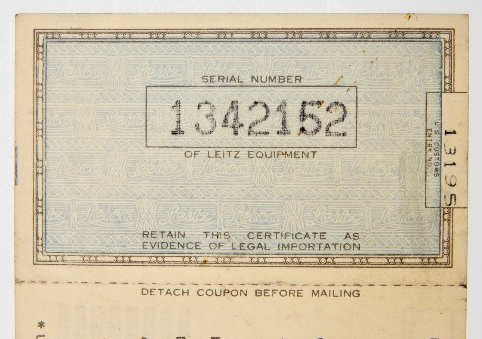 Owner’s Registry Card of Black Leicaflex SL #1342152