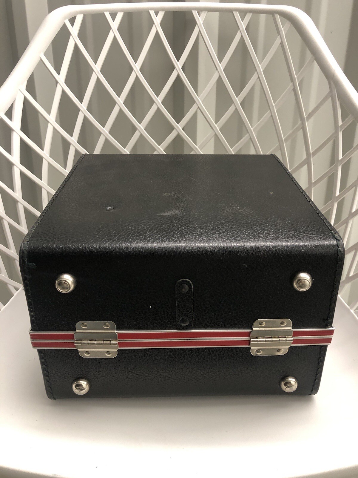 Vintage Camera Hard Case Black & Red Stripe-with Key-NO Strap-Film Photography.