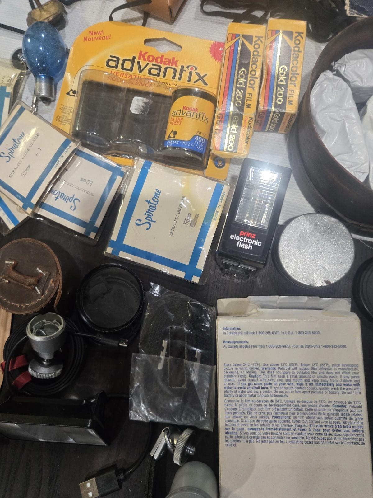 Huge Vintage Camera Accessory Lot Flashes Film Meters Filters Tripods Manuals