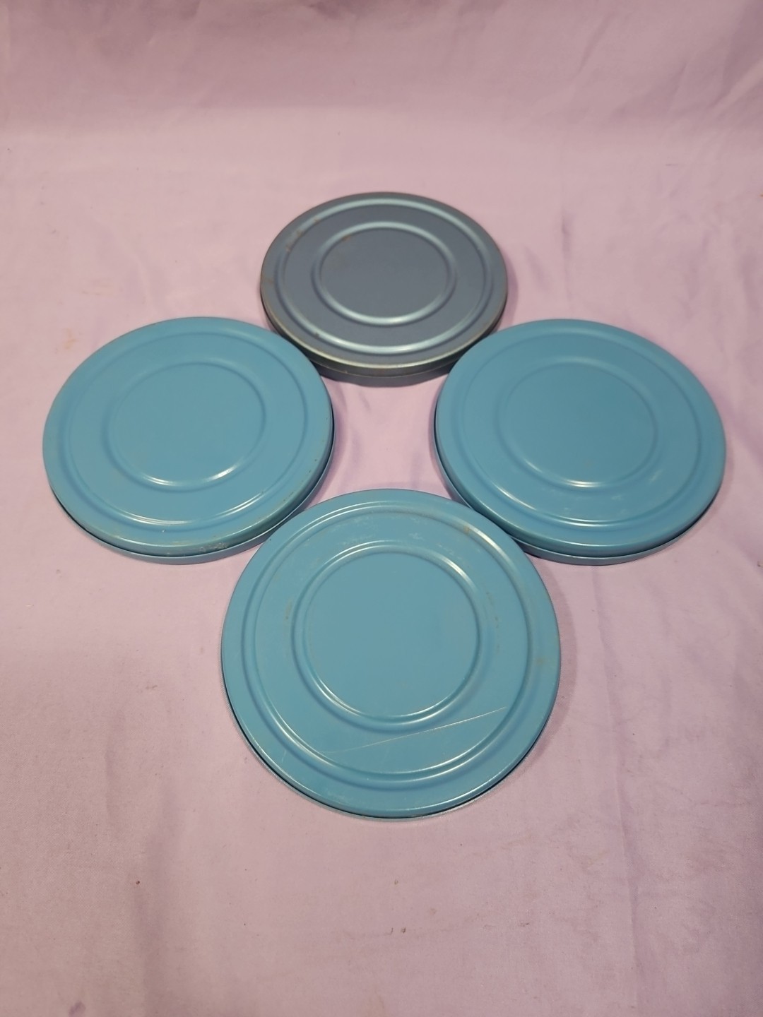 (Lot of 4) Vintage 200Ft 8mm Metal Film Canasters Blue