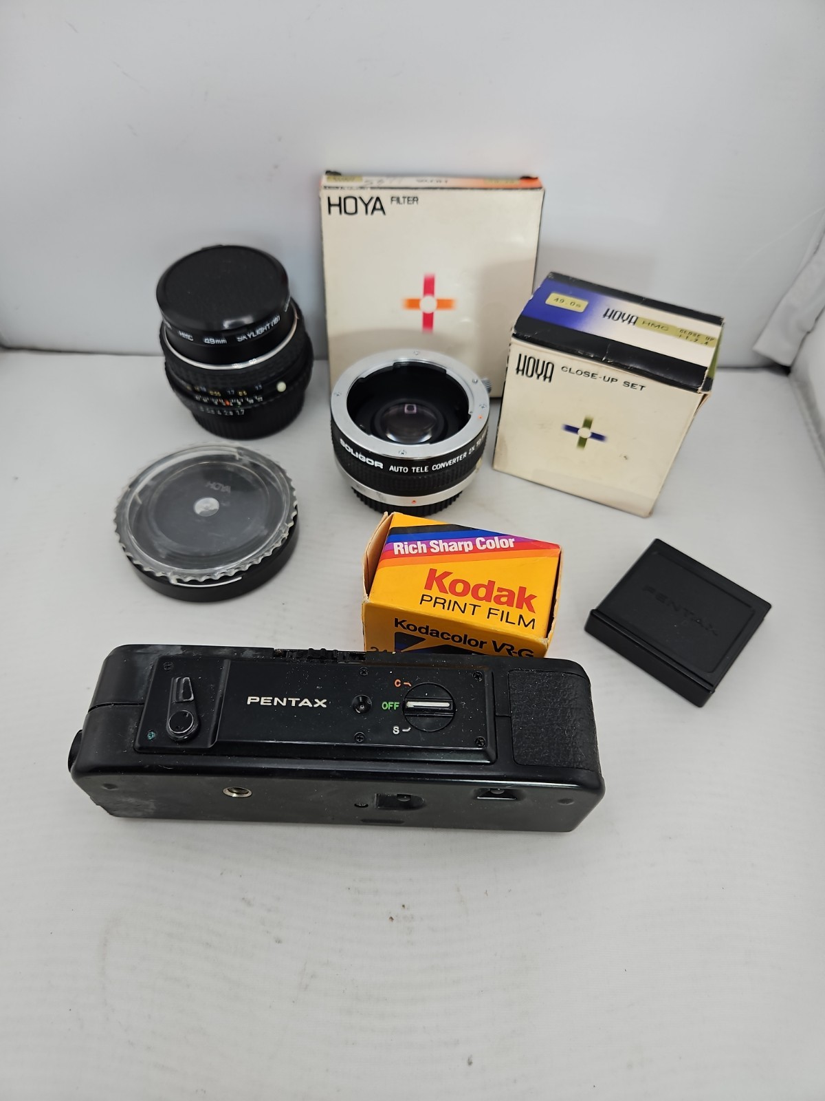 Pentax Film Camera Bundle Lens Soligor Tele Converter Hoya Filters Untested Lot