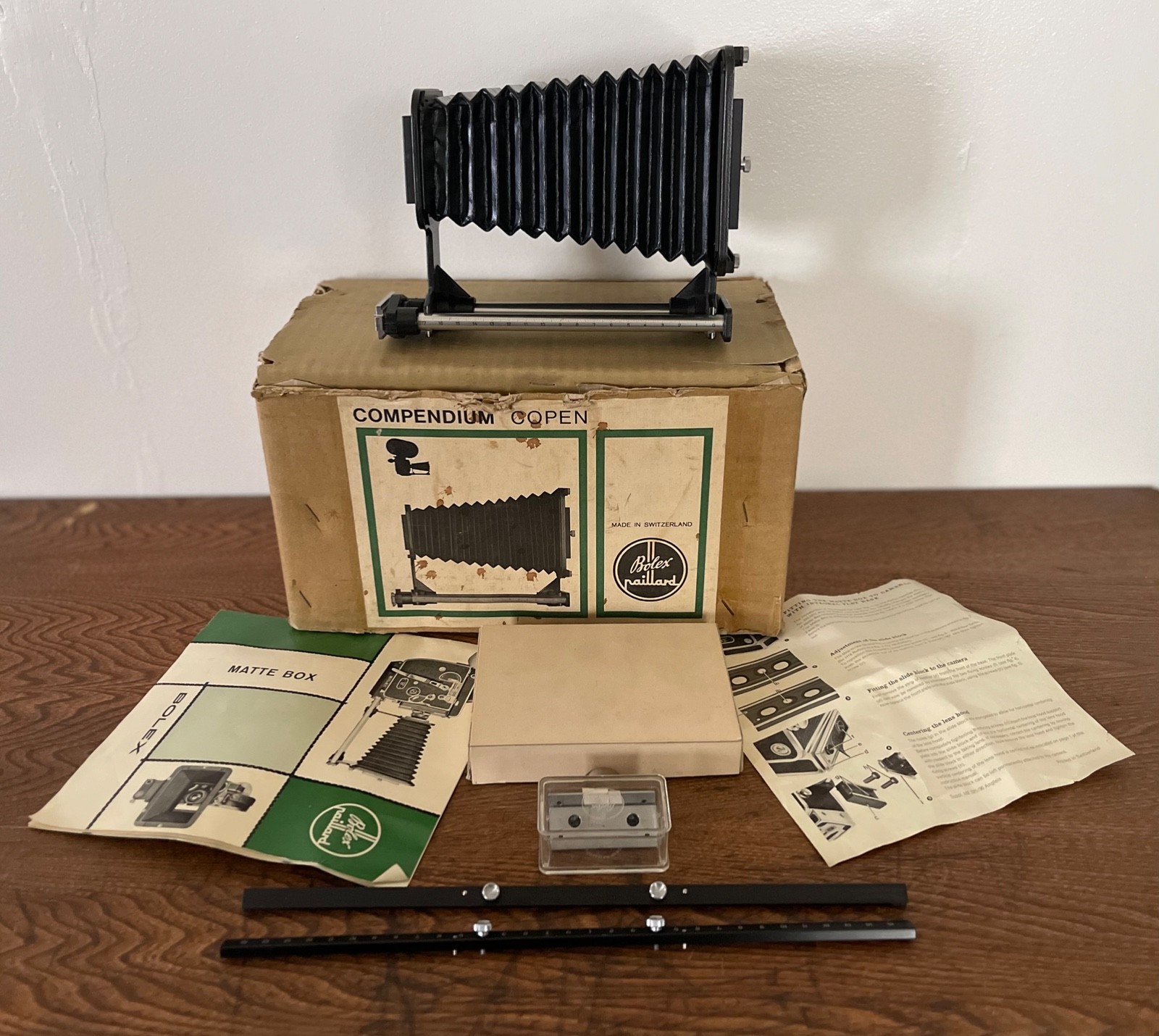 Vintage Rare BOLEX MATTE BOX 16mm Rx 3 Rex 4 Rex 5 & SBM W/Orig Masks Box & Acc