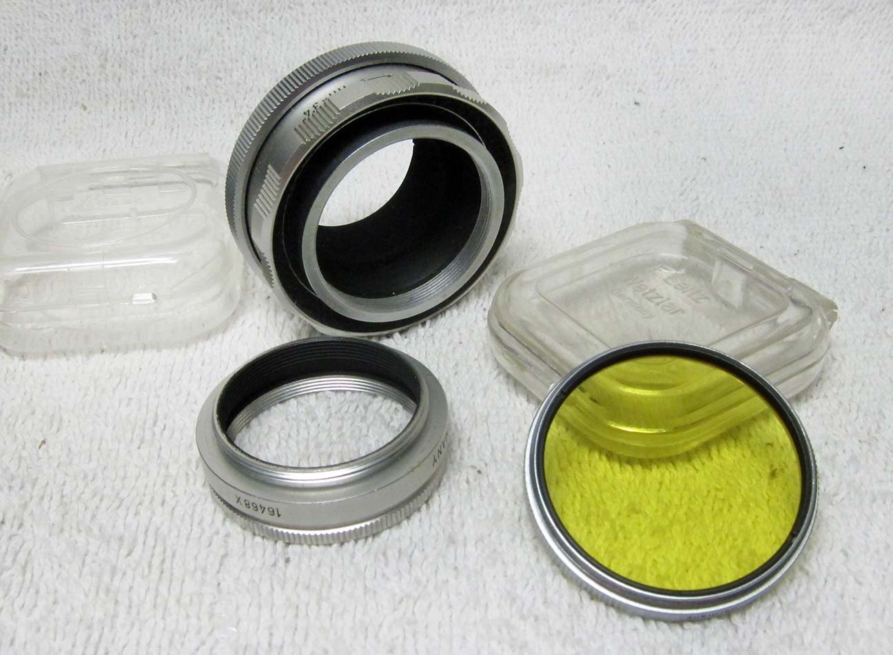 THREE Vintage Leitz/Leica Accessories for 9cm Elmar & No. 1 YELLOW Filter
