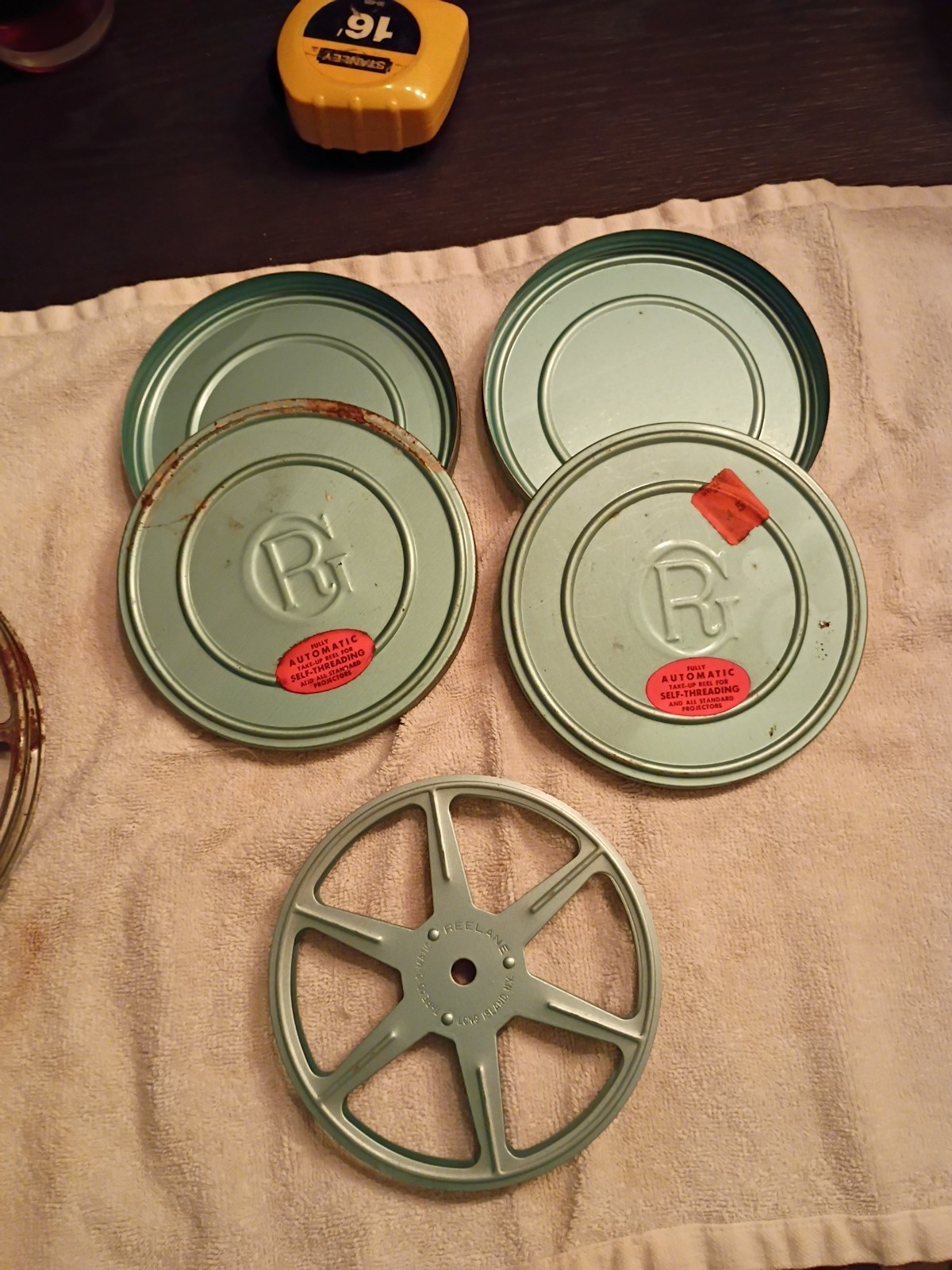 Vintage Empty Film Reels And Canisters 7in And 5in. Kenco And Reelane