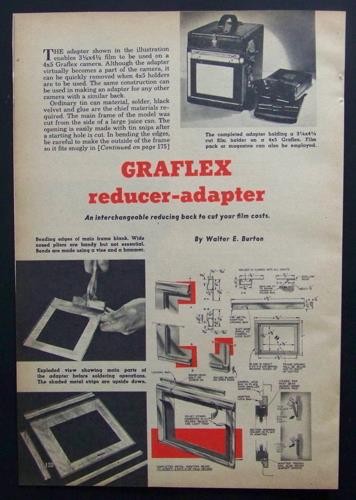GRAFLEX film adapter use 3 1/4″ x 4 1/4″ film in 4×5 camera HowTo build PLANS