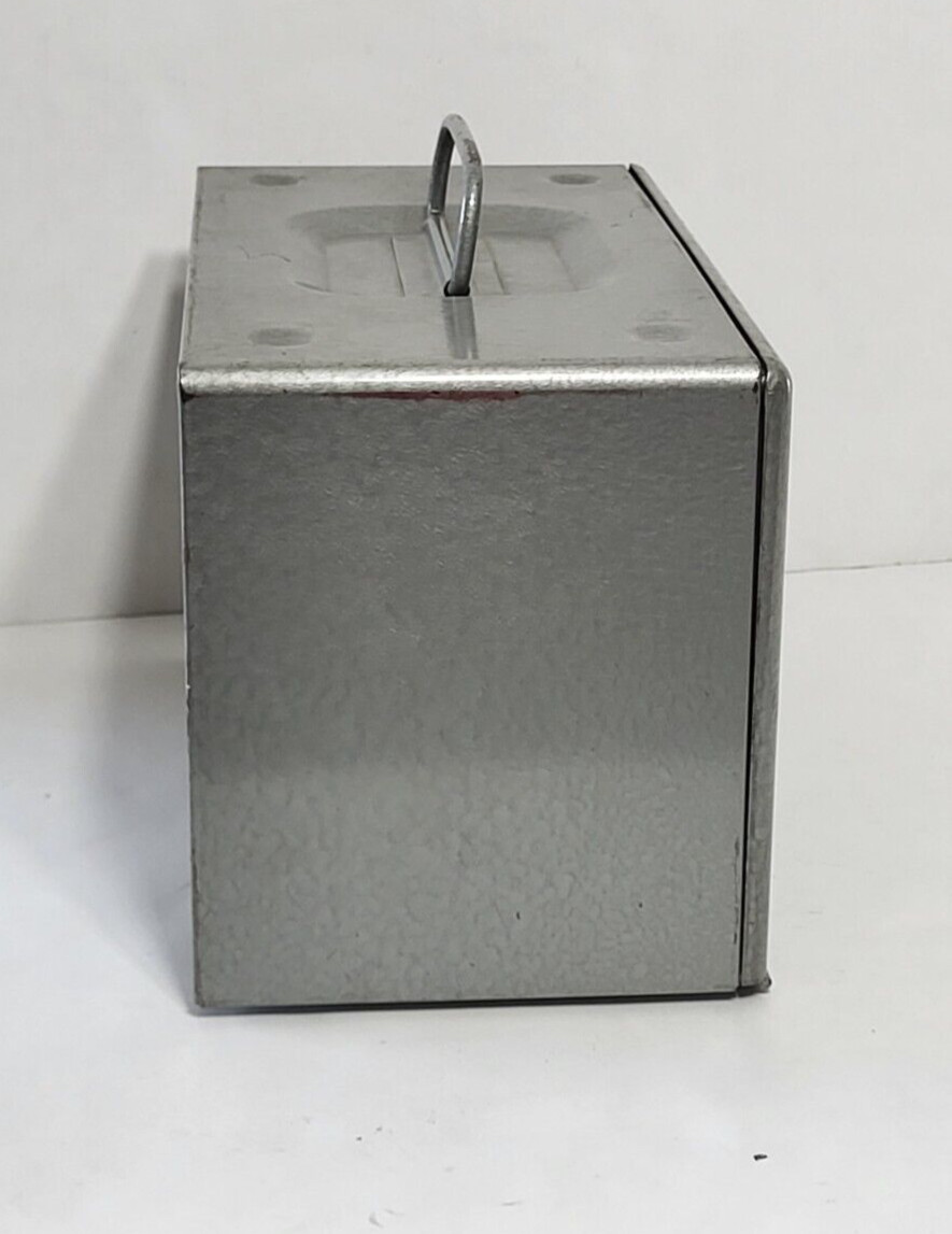 Vtg Brumberger 8 mm metal reel holder case storage bin 1950 mid century 12 Rolls