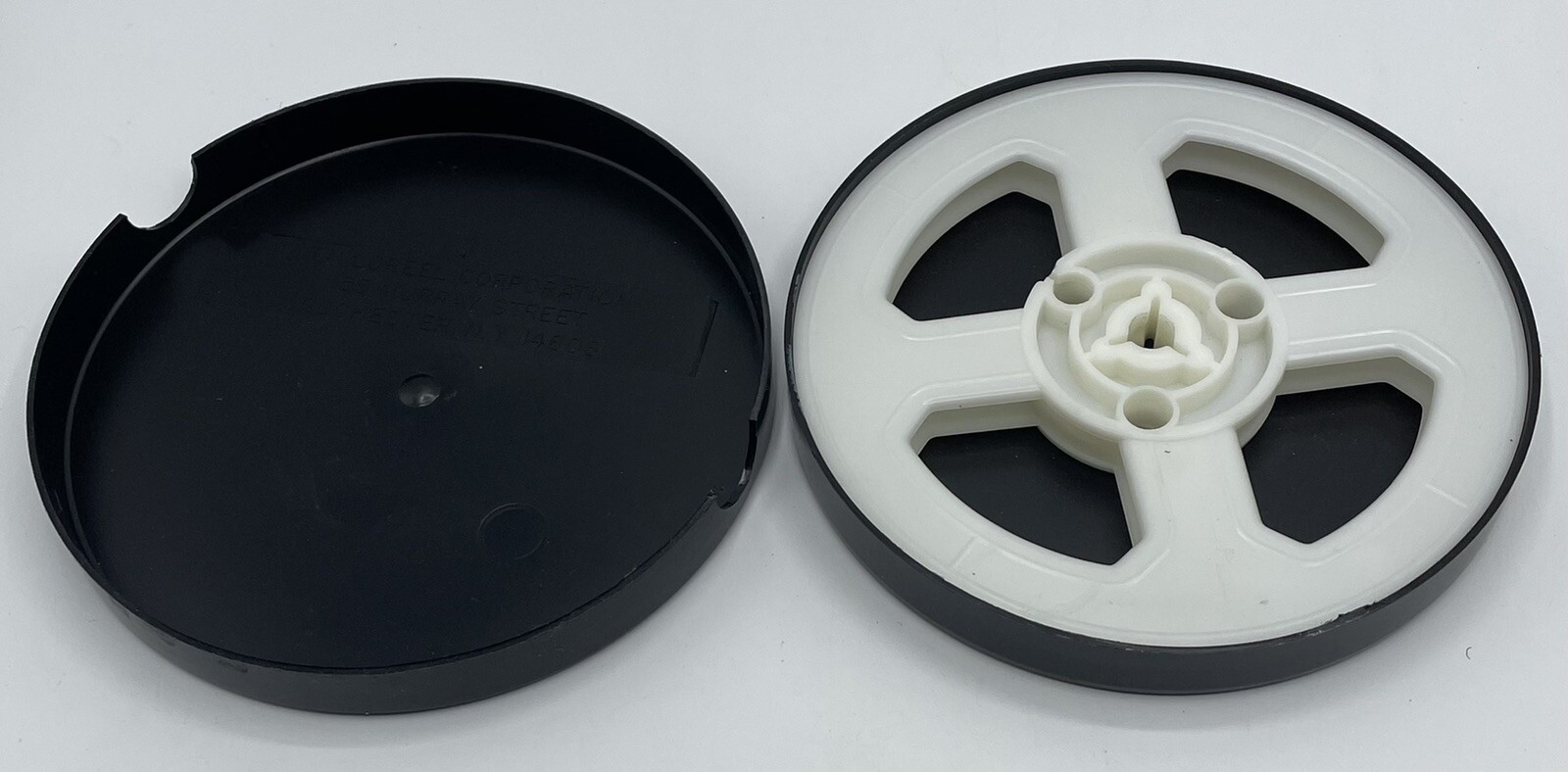 Vintage Plastic Film Reel & Canister Empty Film Reel 5” White Reel Black Can