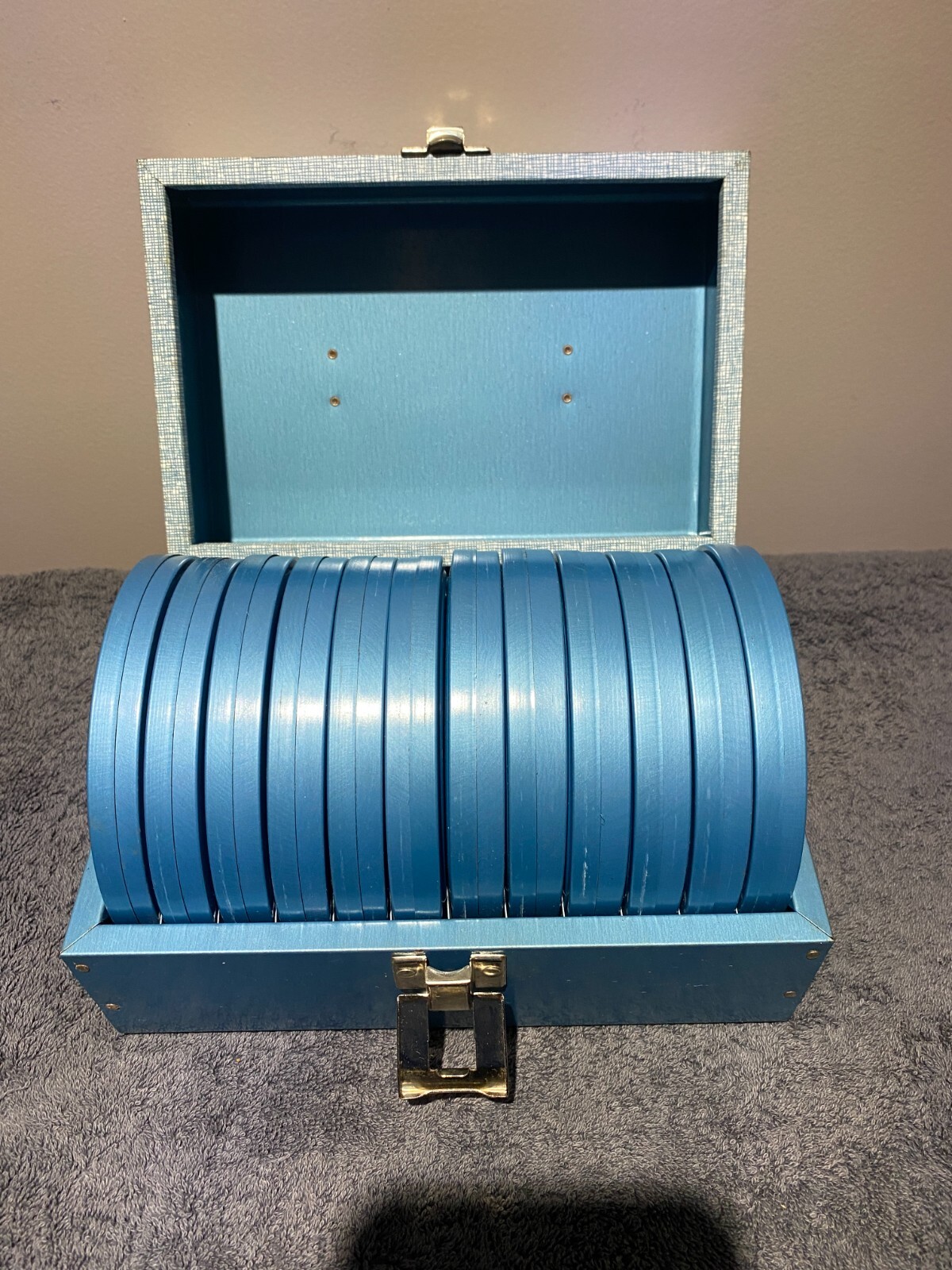 Lot Of 12 Reel To Reel Scherer 5″ Metal Reels and Canisters W/ METAL CASE