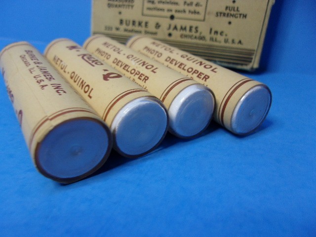Antique Lot of 4 Boxes of Developing Powders Glass Tubes Photography Supplies