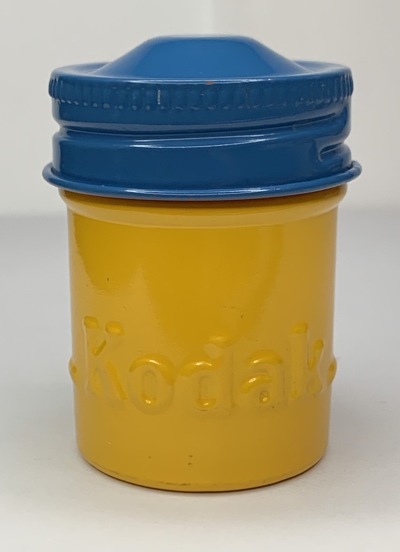 VTG Kodak Empty Metal 35mm Film Canister Yellow w/Blue Screw Top for Ektachrome