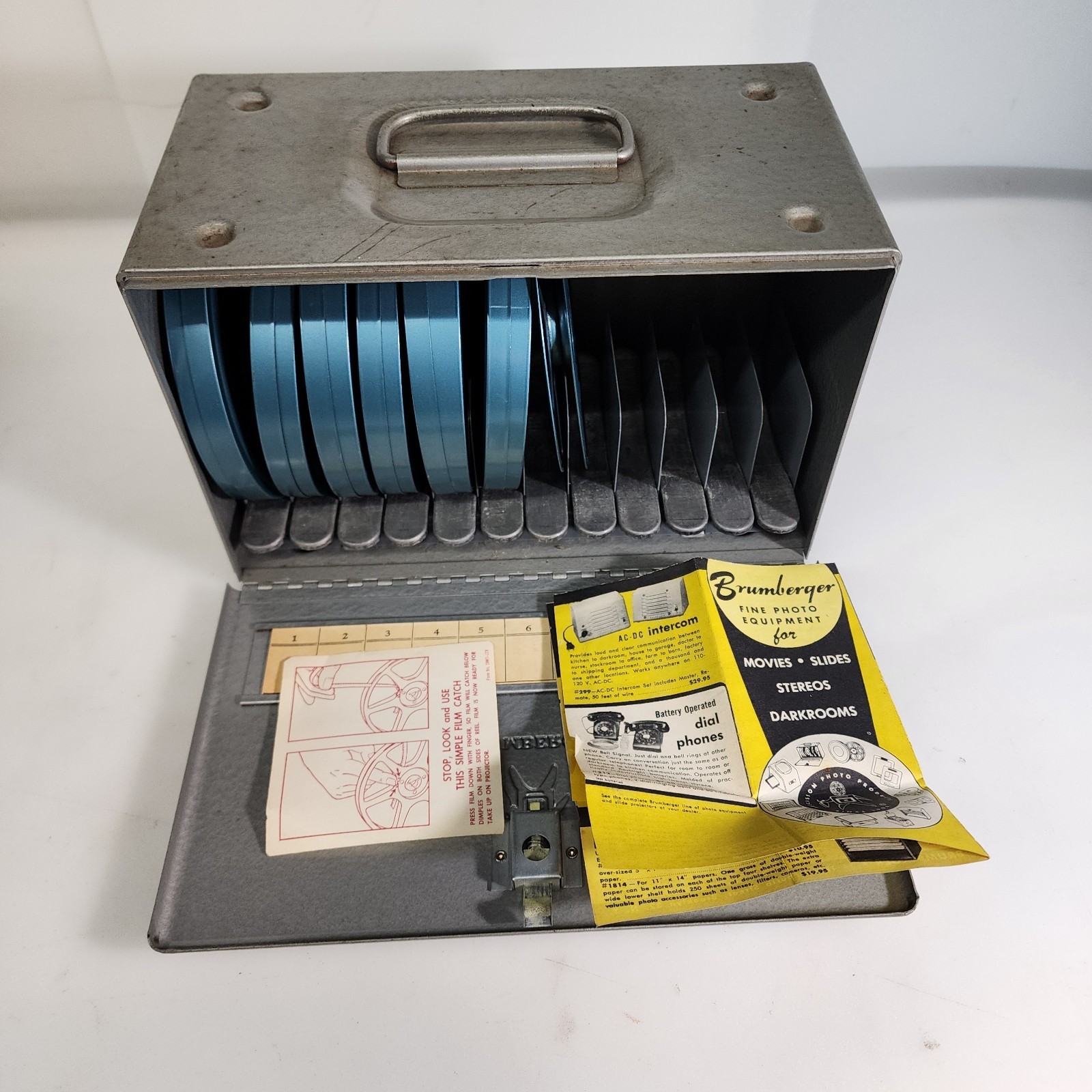 Vintage 50s 60s Brumberger Dark Room Roll Top Film Hammertone Storage Box