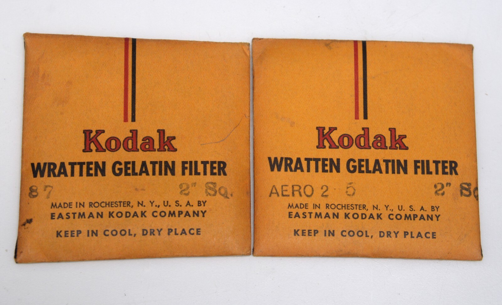 2 Kodak 2in Square Wratten Gelatin Filter Collection Lot Vintage Photo Accessory