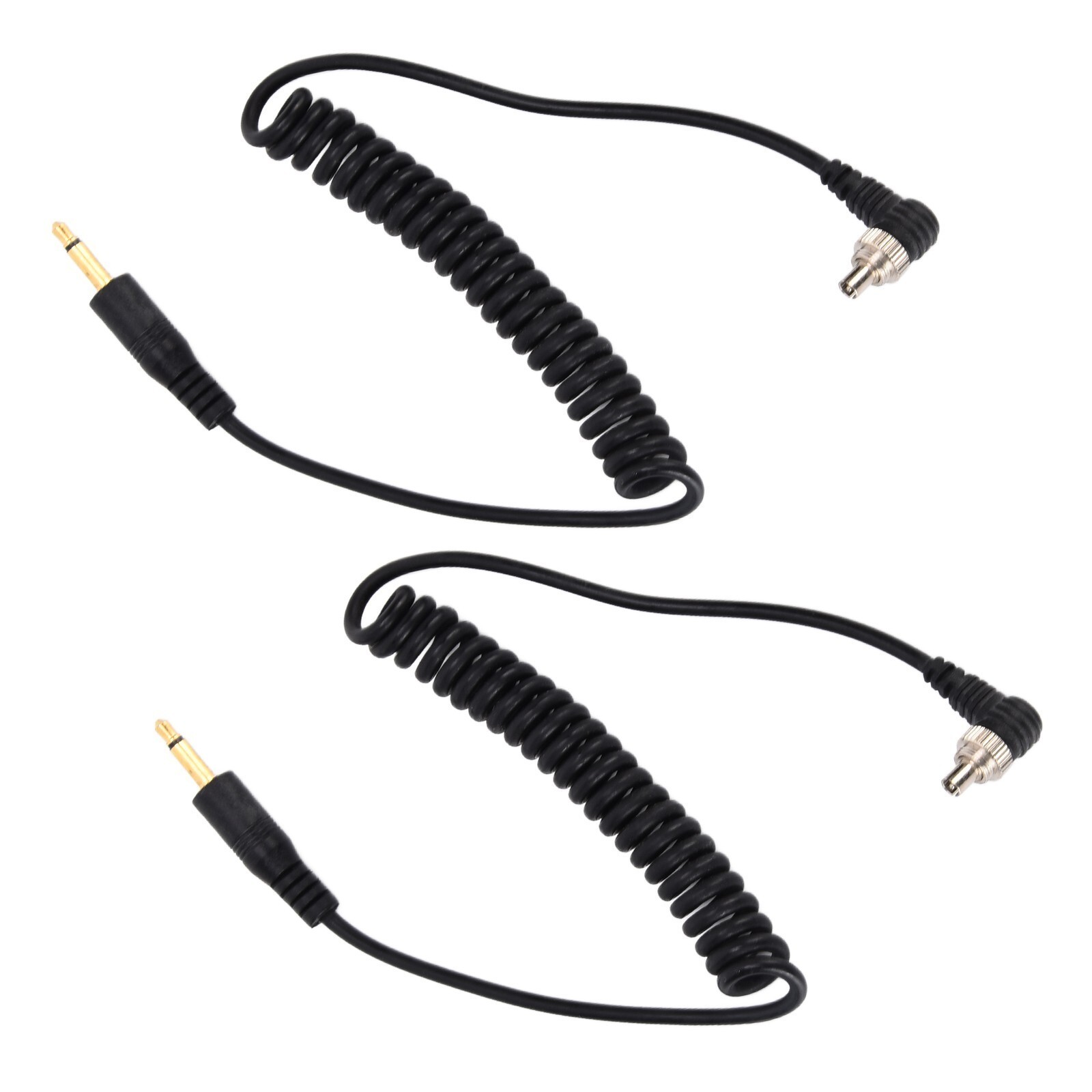 2pcs Universal 3.5mm to Male Flash PC Sync Cable Coiled Cord with Screw Lock