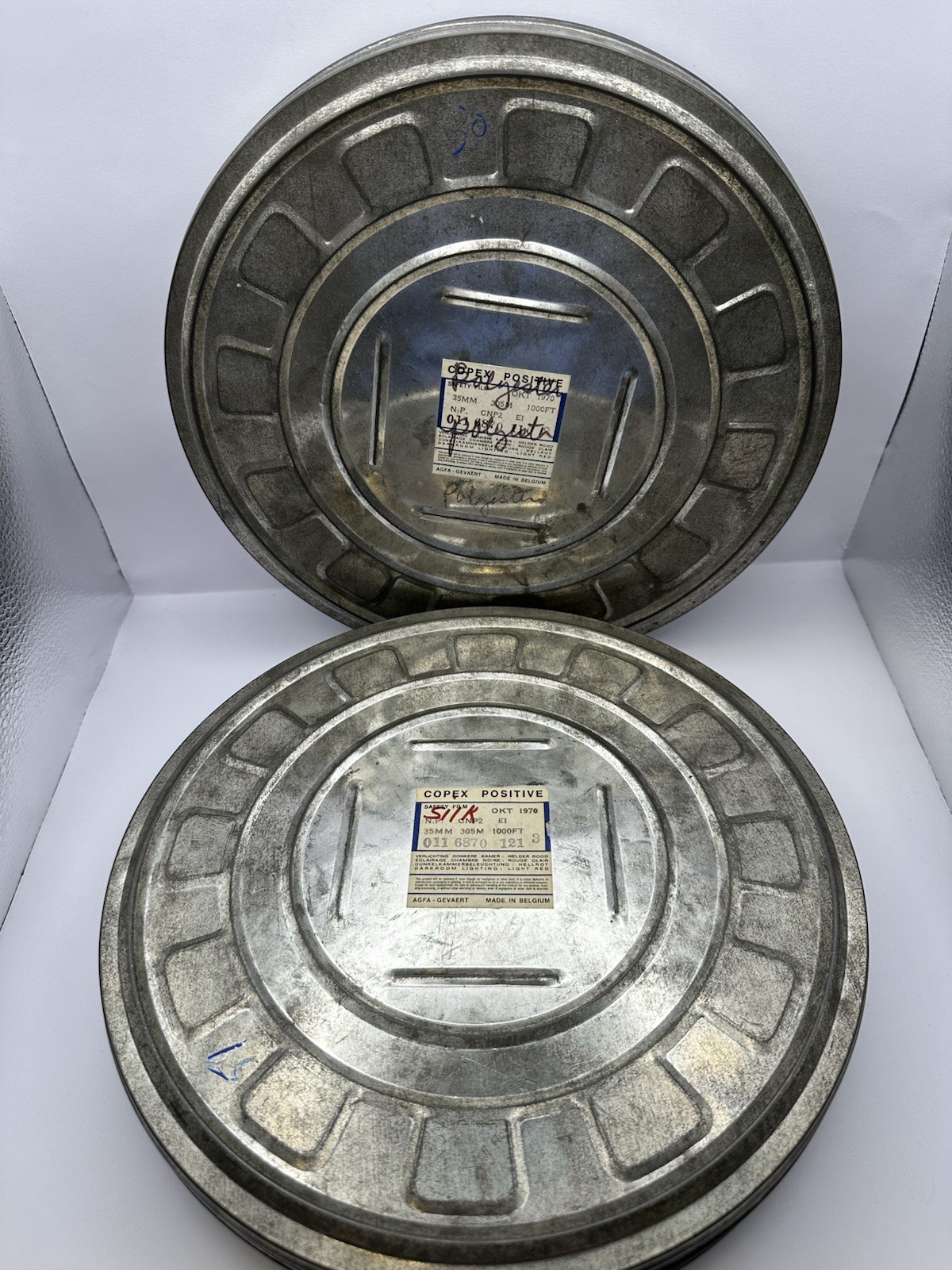 Vintage Copex Positive 1970 35mm Metal Film Canisters Made in Belgium Set Of 2