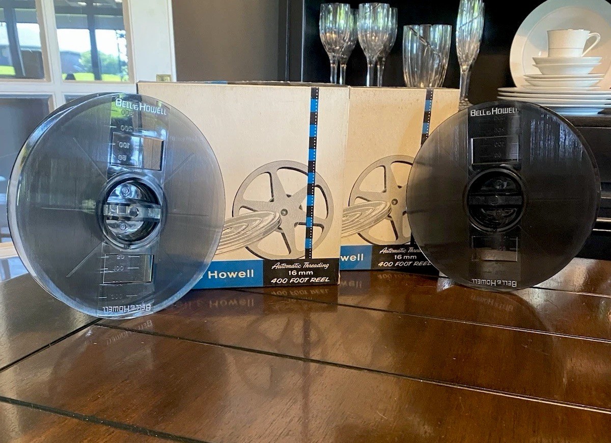 2 Vintage Bell & Howell Automatic Threading 16mm -400 Ft. Film Reels W/Box