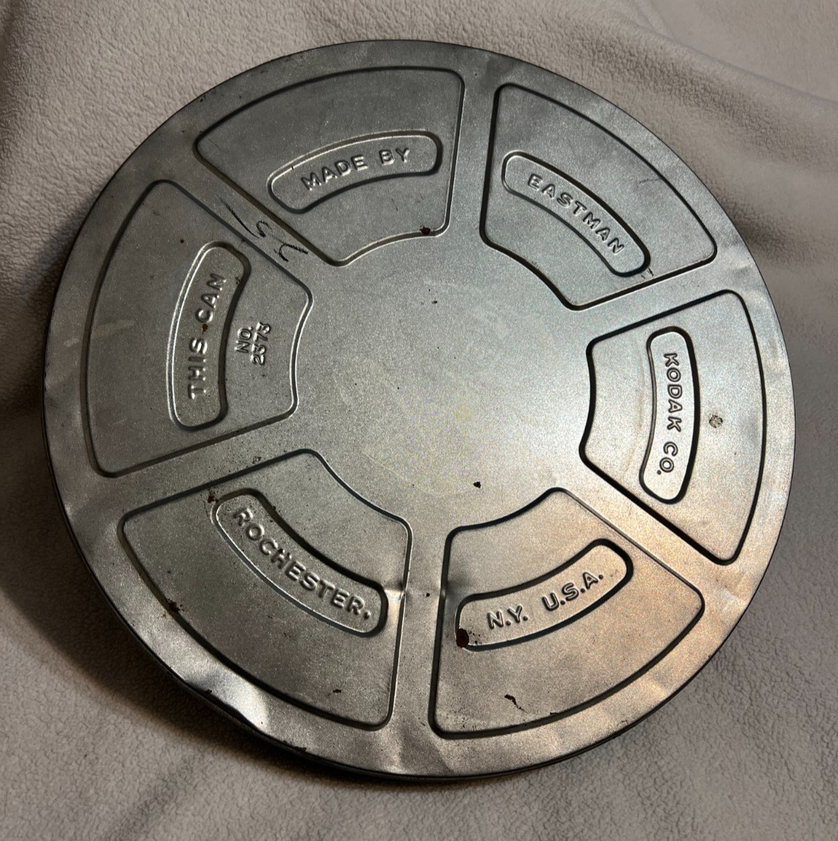 Vintage Large EASTMAN KODAK Reel Tin Movie Film Canister 15″ Silver Color ROC NY